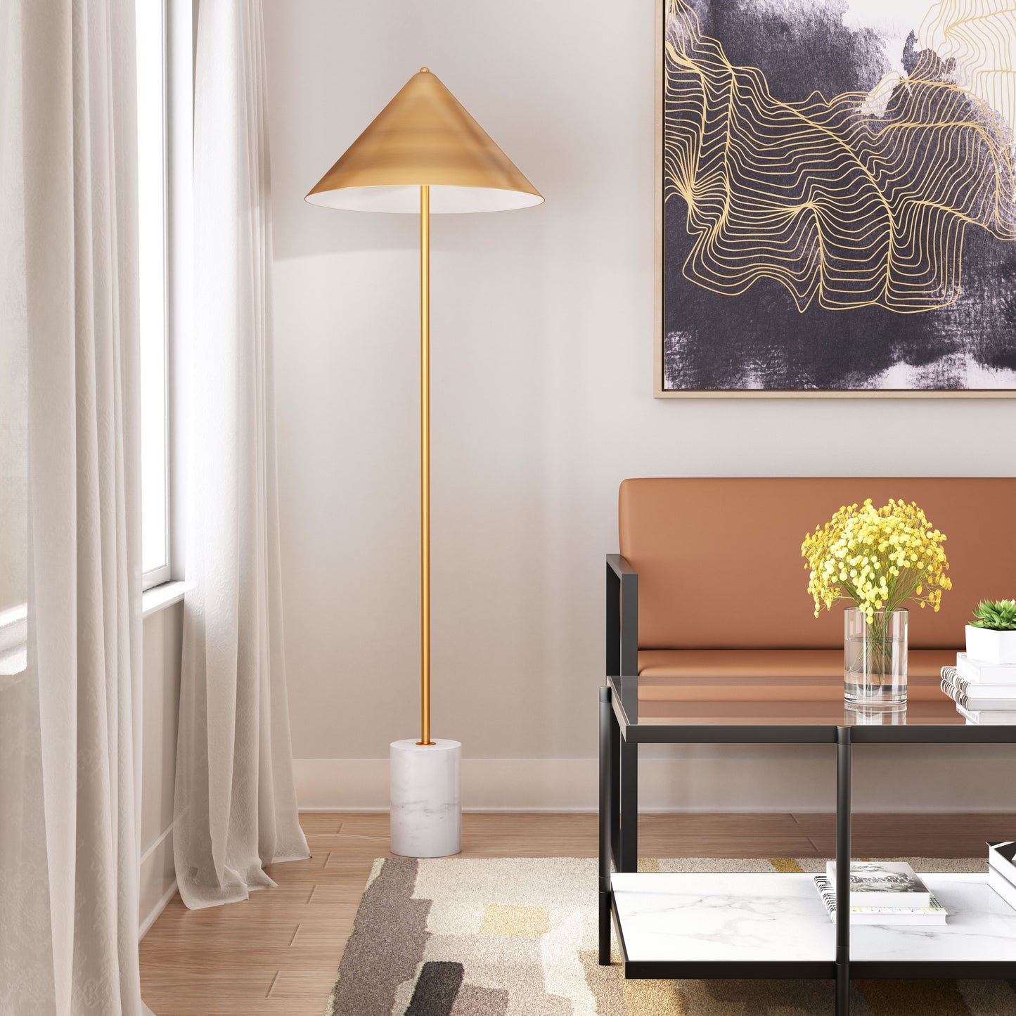 Bianca Floor Lamp Brass & White