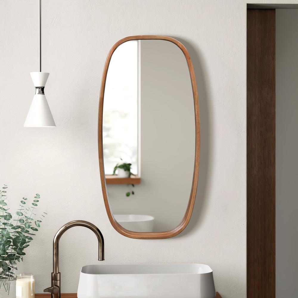 Natural Rubberwood Rounded Mirror